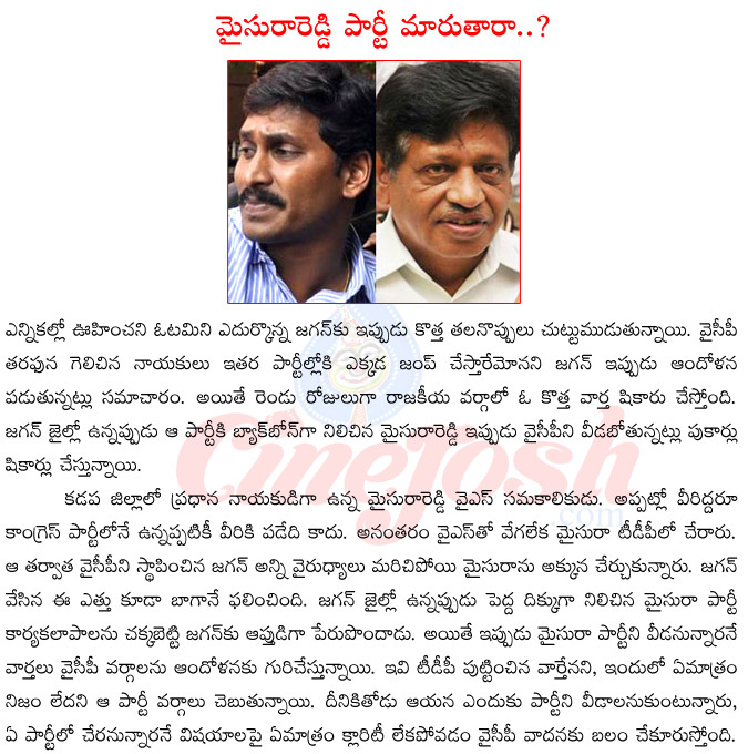 jagan mohan reeddy,ysr congress party,mysura reddy leaving ysr congress party,ap opposition ysr congress party,leaders leavining ysr congress party  jagan mohan reeddy, ysr congress party, mysura reddy leaving ysr congress party, ap opposition ysr congress party, leaders leavining ysr congress party